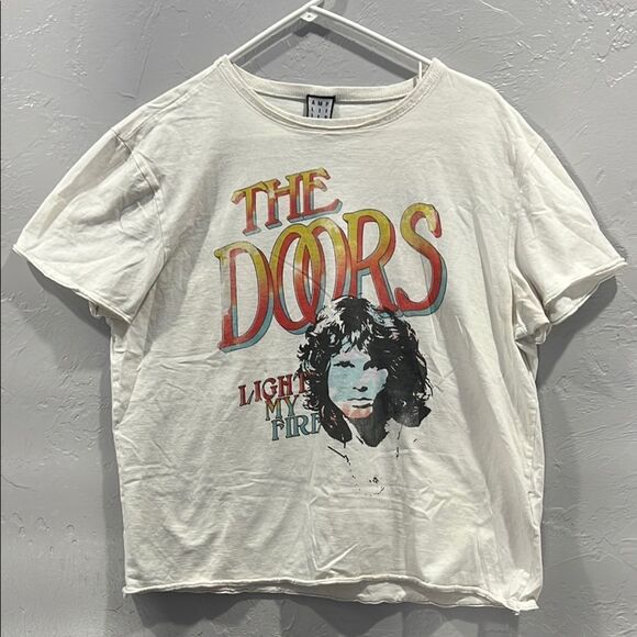 🔥 Vintage THE DOORS Light My Fire Graphic Band Cropped T-Shirt Women Sz XL - EU - Picture 1 of 8